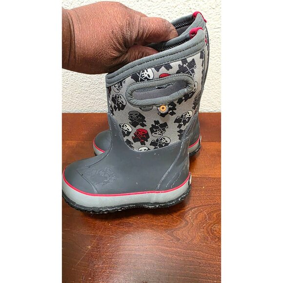 Bogs Kids Classic Skulls Boots US 9 Waterproof Insulated Gray Red - Picture 4 of 6